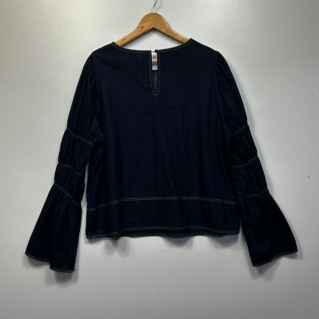 Adorne Navy Dark Wash Denim Cotton Top - Size 16