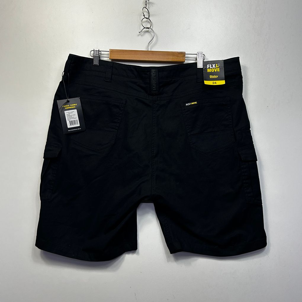 Bisley Black Plus Size Cotton Cargo Stretch Workwear Shorts - Size 24