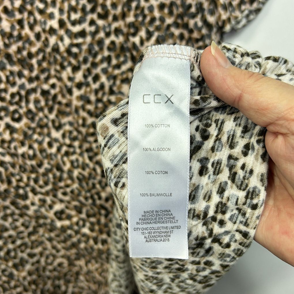 CCX City Chic Brown Leopard Print Cotton Top - Size 20/L