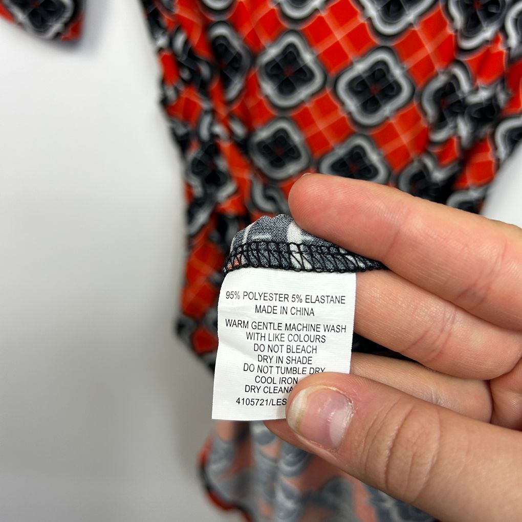 Leona Edmiston Orange Black Geometric Print Wrap Short Sleeve Dress - Size 12
