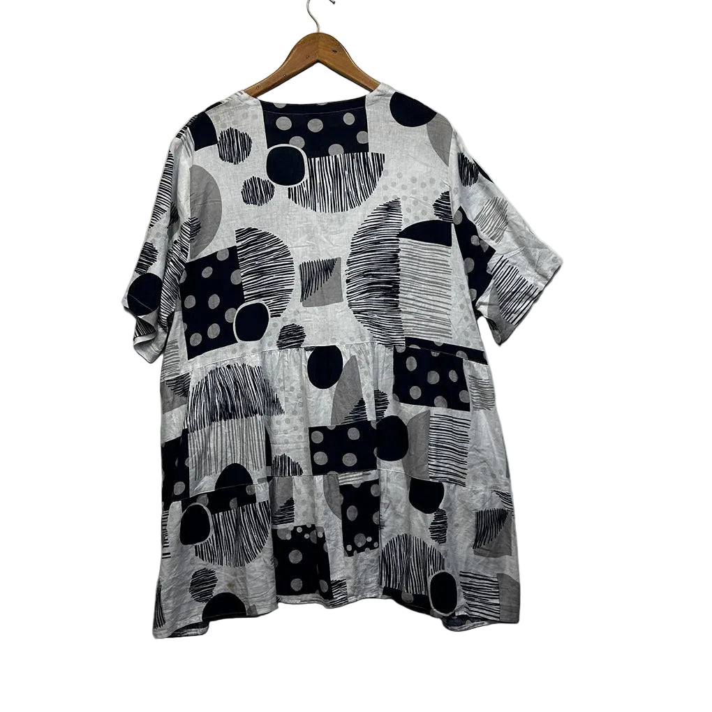 Taking Shape Navy and White Print Linen Top - Size 22