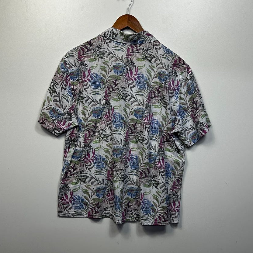 Black Pepper Grey Leaf Print Cotton Shirt - Size 16