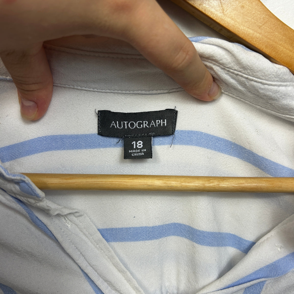 Autograph White Striped Plus Size Linen Shirt - Size 18
