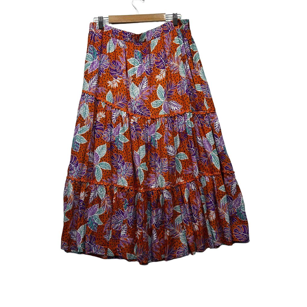 New U Collection Orange Floral Maxi Skirt - Size 18