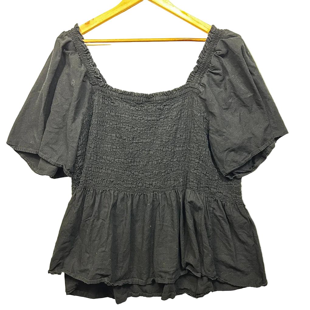Anko Black Shirred Cotton Top - Size 24