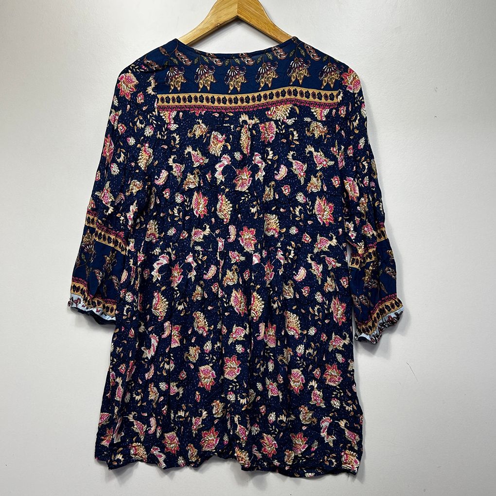 Navy Paisley Floral Boho Top - Size 14/16