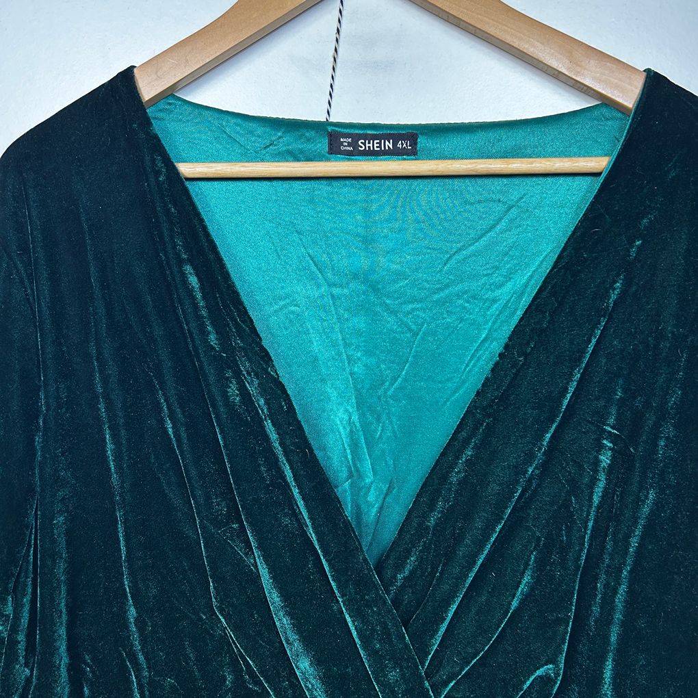 Shein Emerald Green Velvet Wrap Dress - Size 4XL