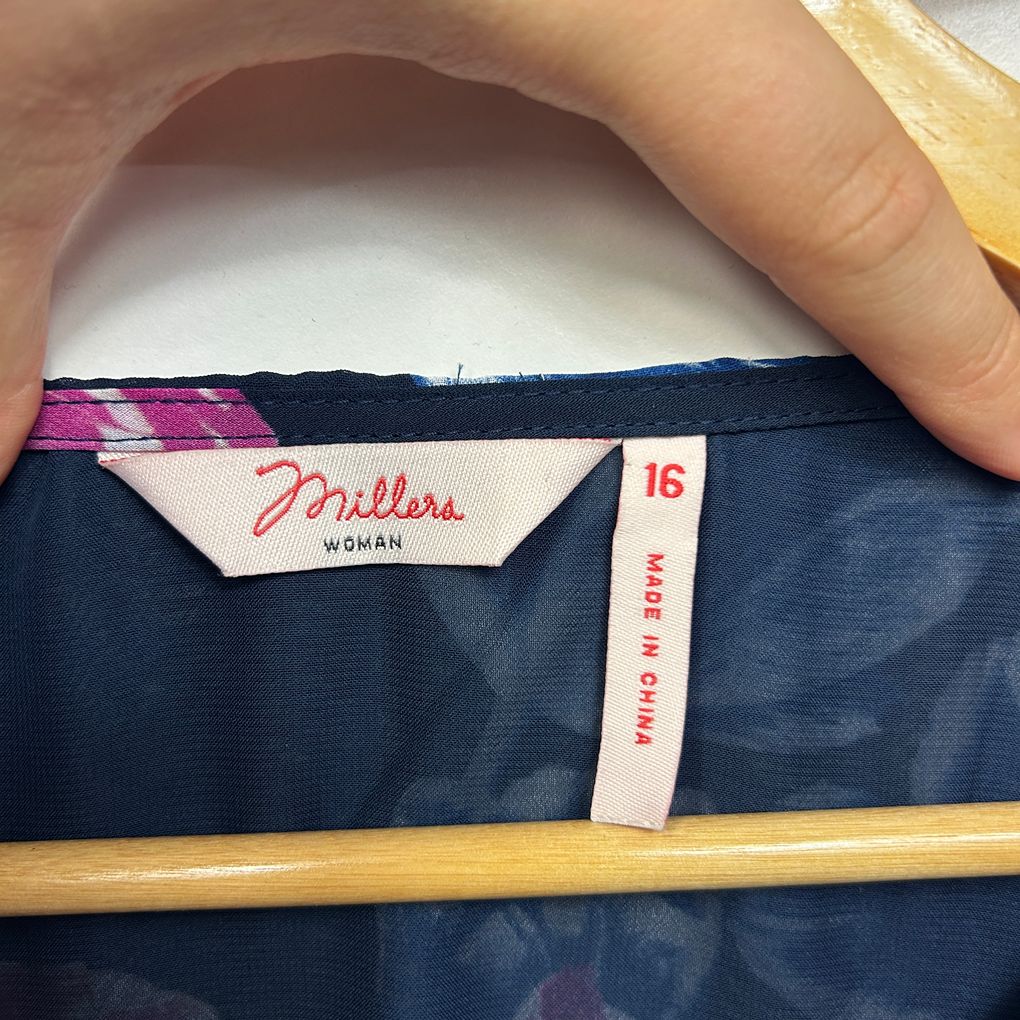 Millers Navy Floral Top - Size 16