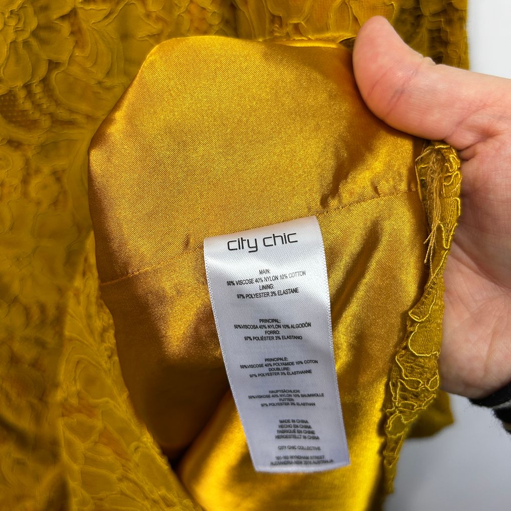 City Chic Mustard Plus Size Cotton Lace Dress - Size M/18
