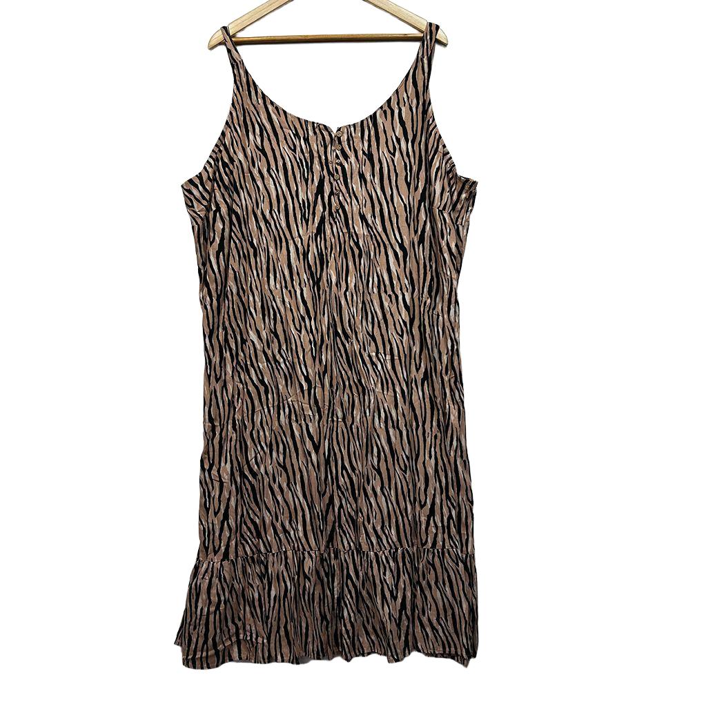 Beme Brown Animal Print Linen Dress - Size 22