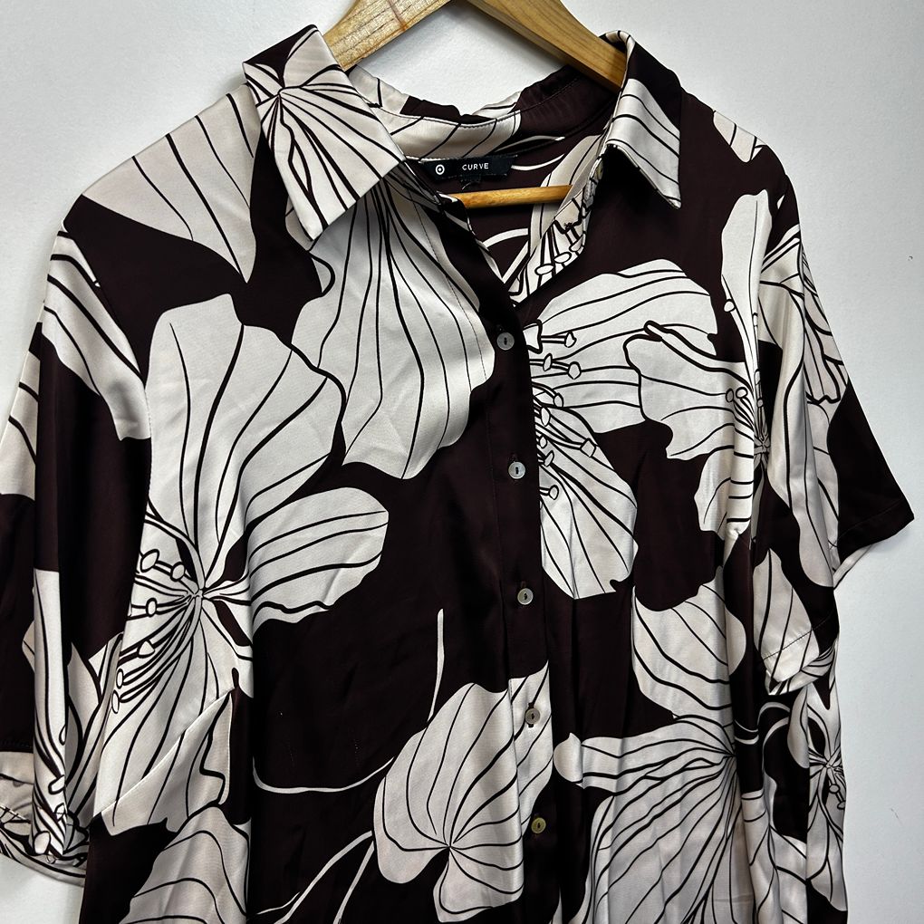 Target Curve Brown Floral Shirt - Size 16