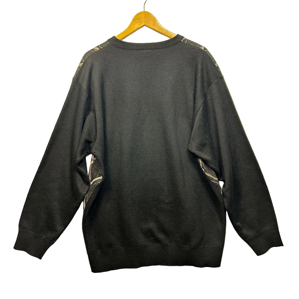 Vintage Lowes Black Diamond Pattern Knit Jumper - Size 3XL