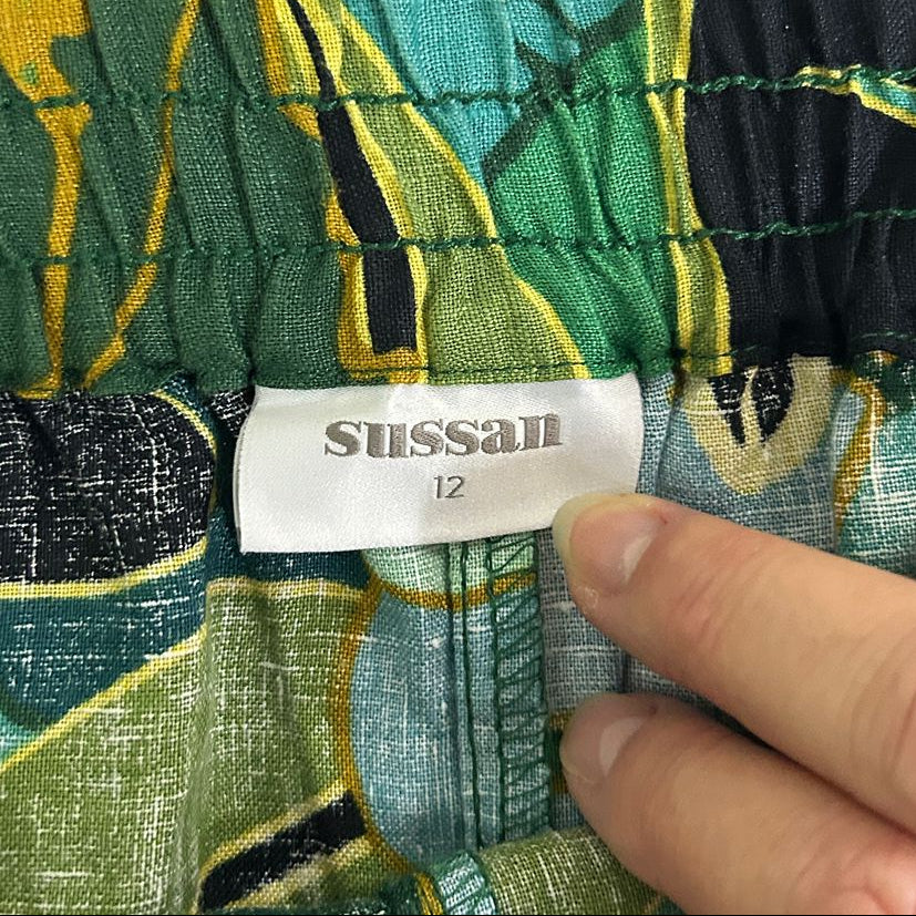 Sussan Green Floral Linen Pants - Size 12