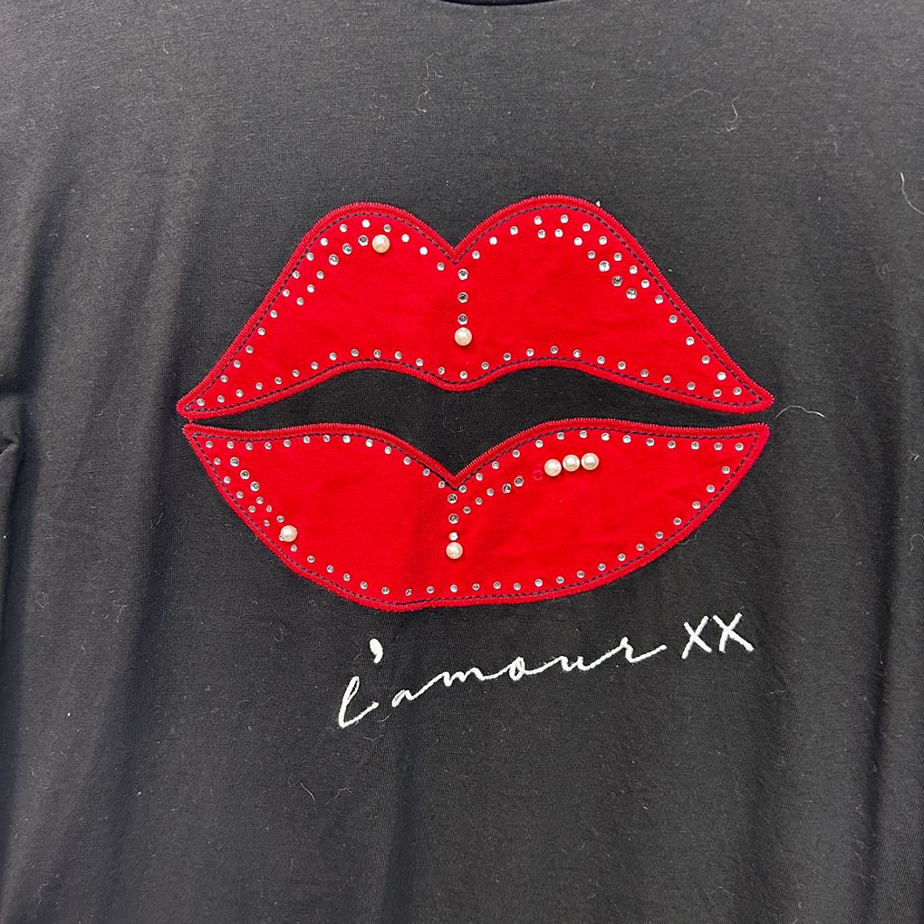 CCX City Chic Black Plus Size Cotton Lips Print Top - Size M/18