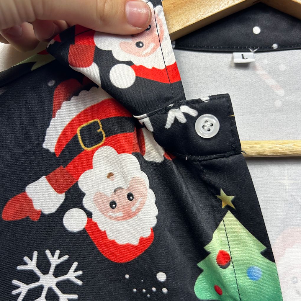 Black Christmas Santa Button Up Unisex Shirt - Size L