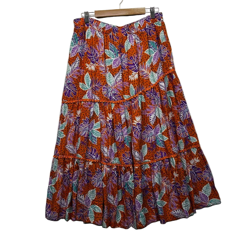 New U Collection Orange Floral Maxi Skirt - Size 18
