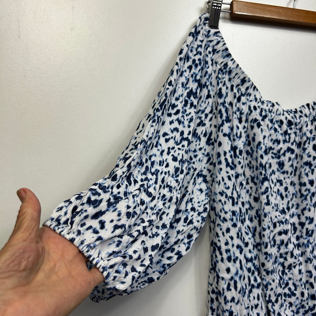 Witchery Blue and White Print Off Shoulder Top - Size 14