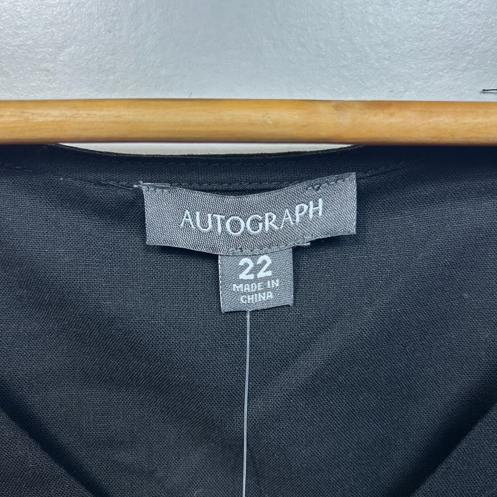 Autograph Black Linen Peplum Top - Size 22