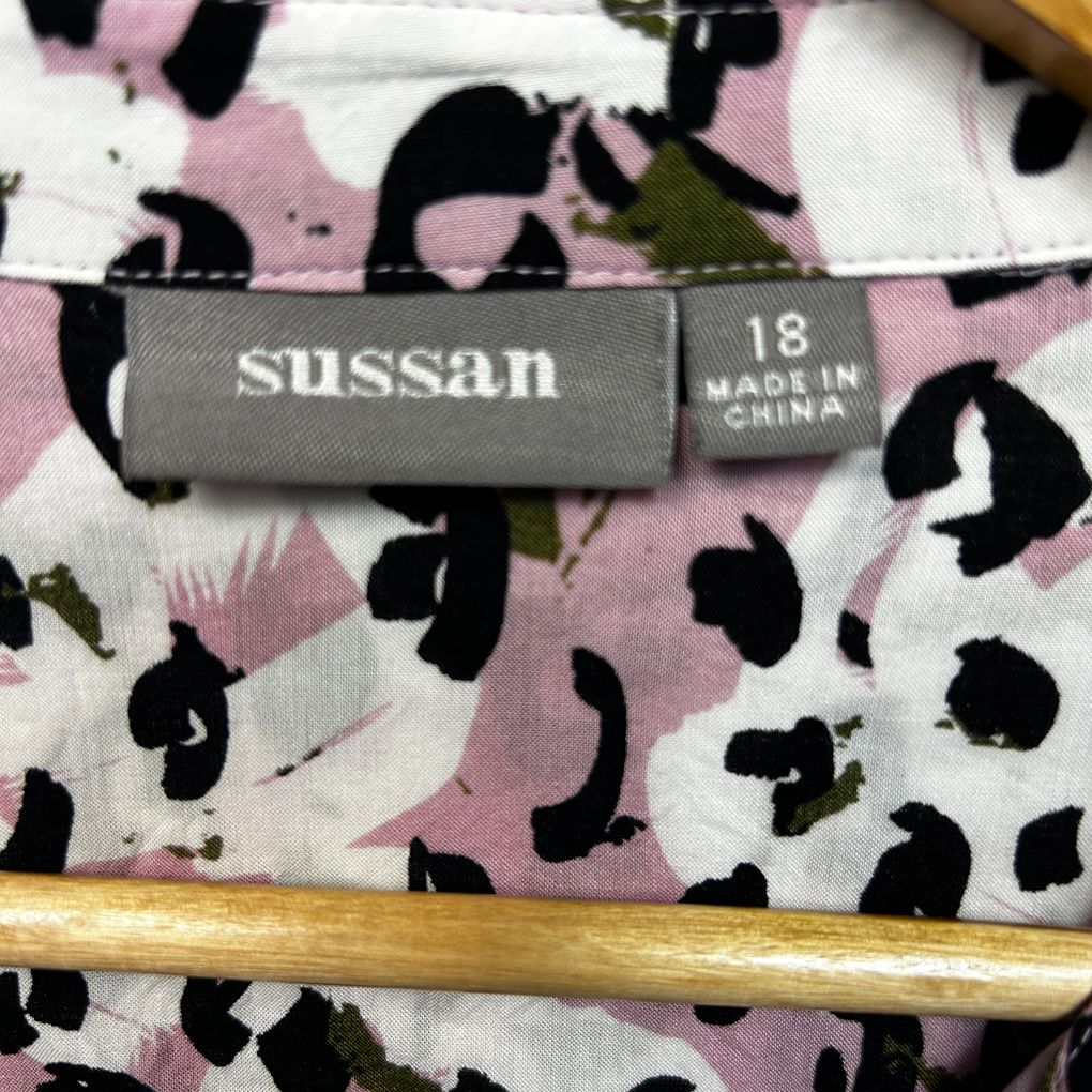Sussan Pink Leopard Print Shirt - Size 18
