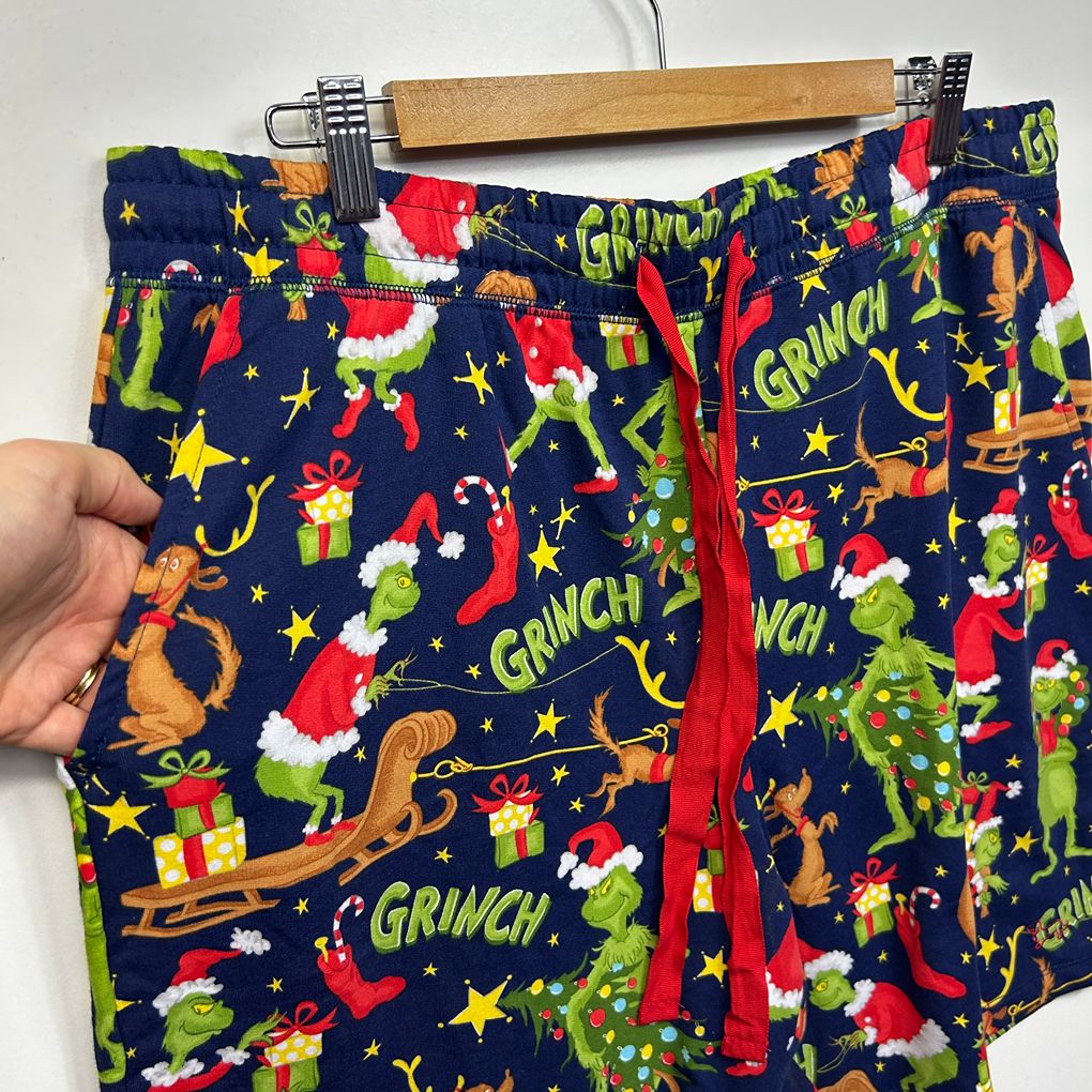 The Grinch Peter Alexander Navy Christmas Cotton Pyjama Mens Shorts - Size XL