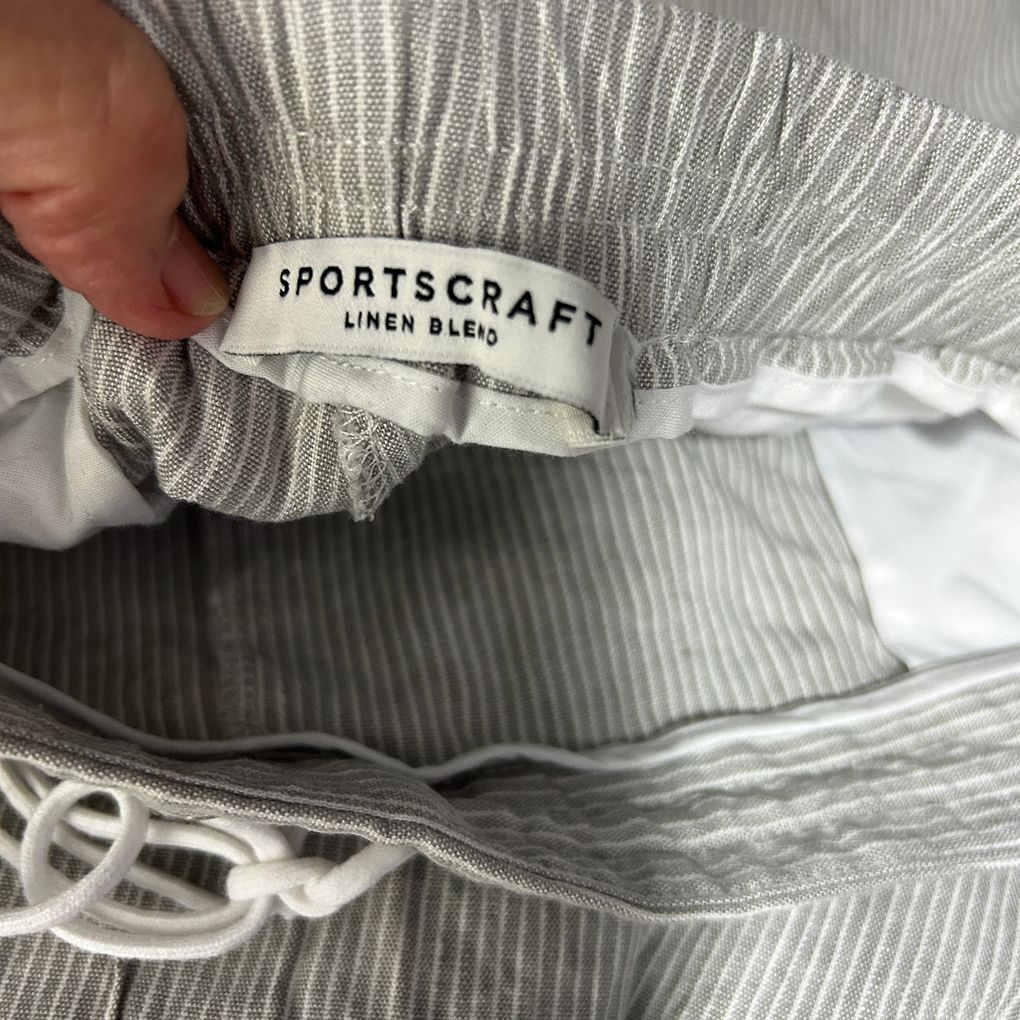 Sportscraft Grey Stripe Linen Drawstring Pants - Size 18