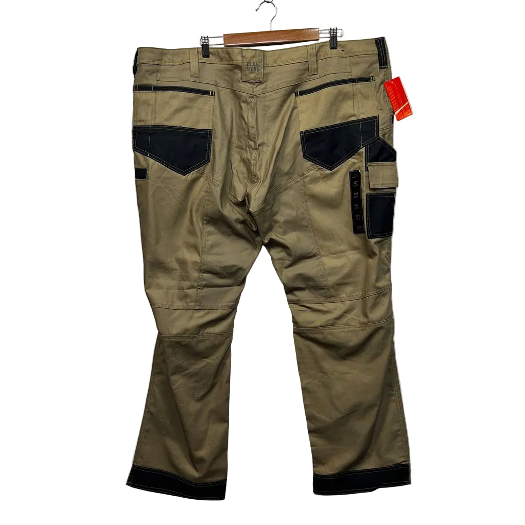 Bisley Khaki Flx & Move Cotton Work Pants - Size 127S / 5XL