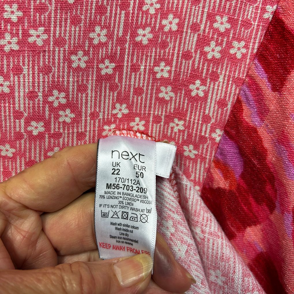 Next Pink Linen Dress - Size 22