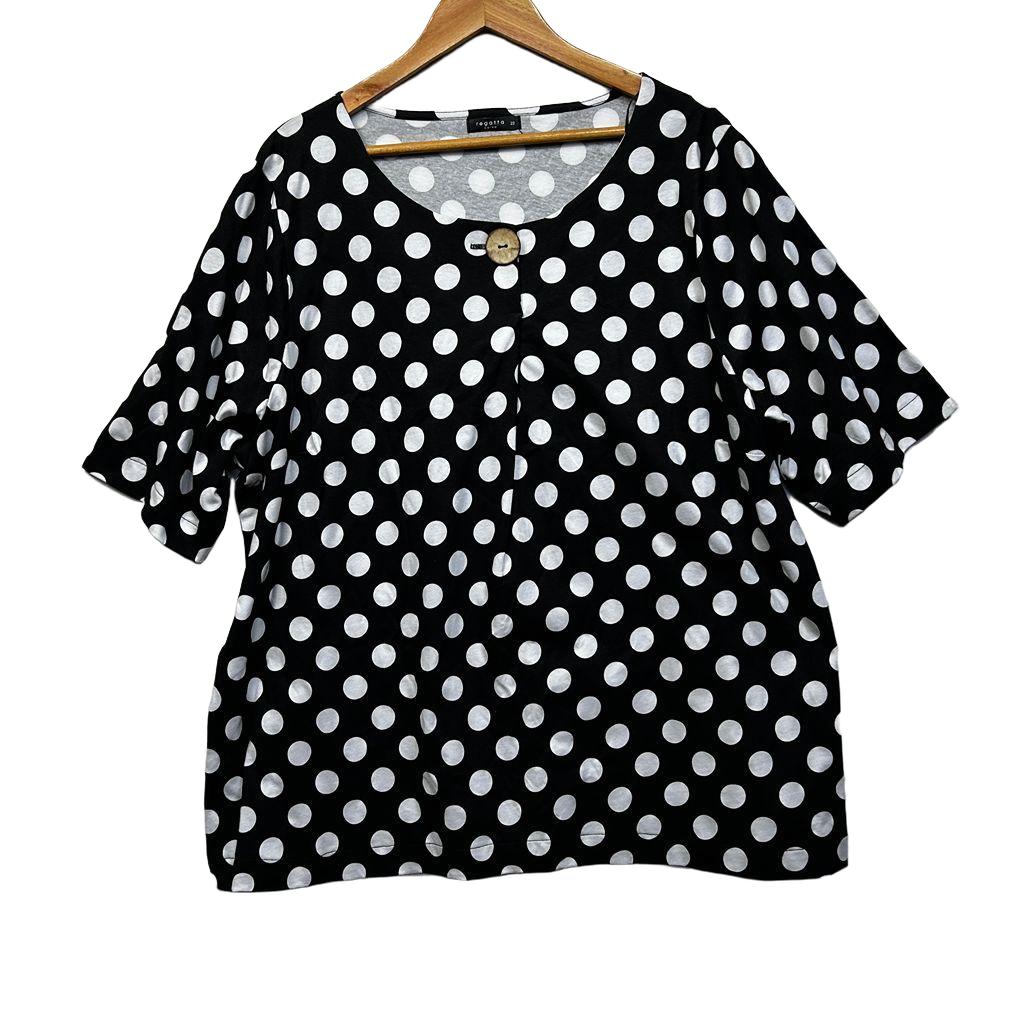 Regatta Black Polka Dot Plus Size Cotton Top - Size 22