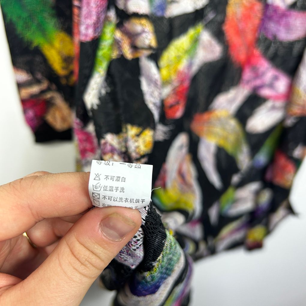 Black Feather Print Plus Size Cotton Silk Kimono - Size XXL