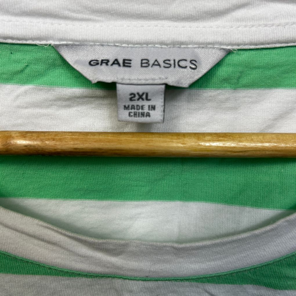Suzanne Grae Basics Green Striped Cotton Top - Size 2XL
