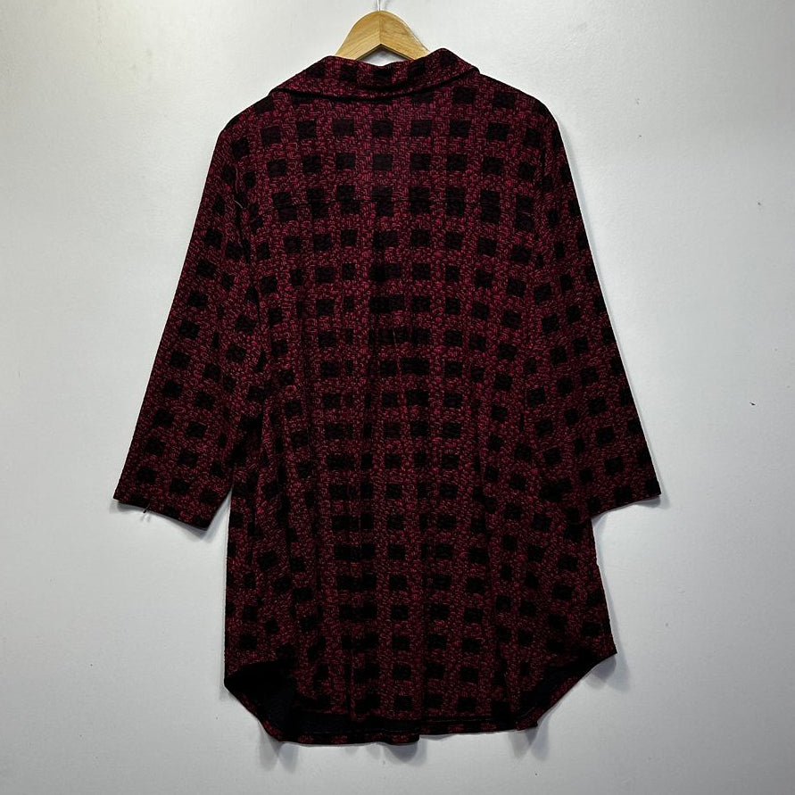 Taking Shape Red and Black Print Top - Size 22