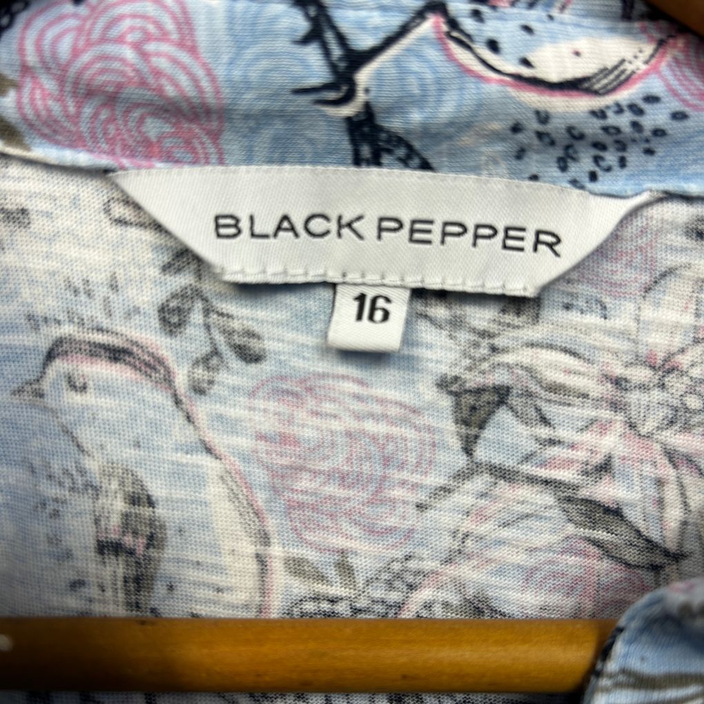 Black Pepper Blue Floral Cotton Shirt - Size 16