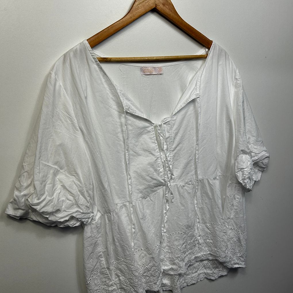 Orange Sherbet White Plus Size Cotton Top - Size 26