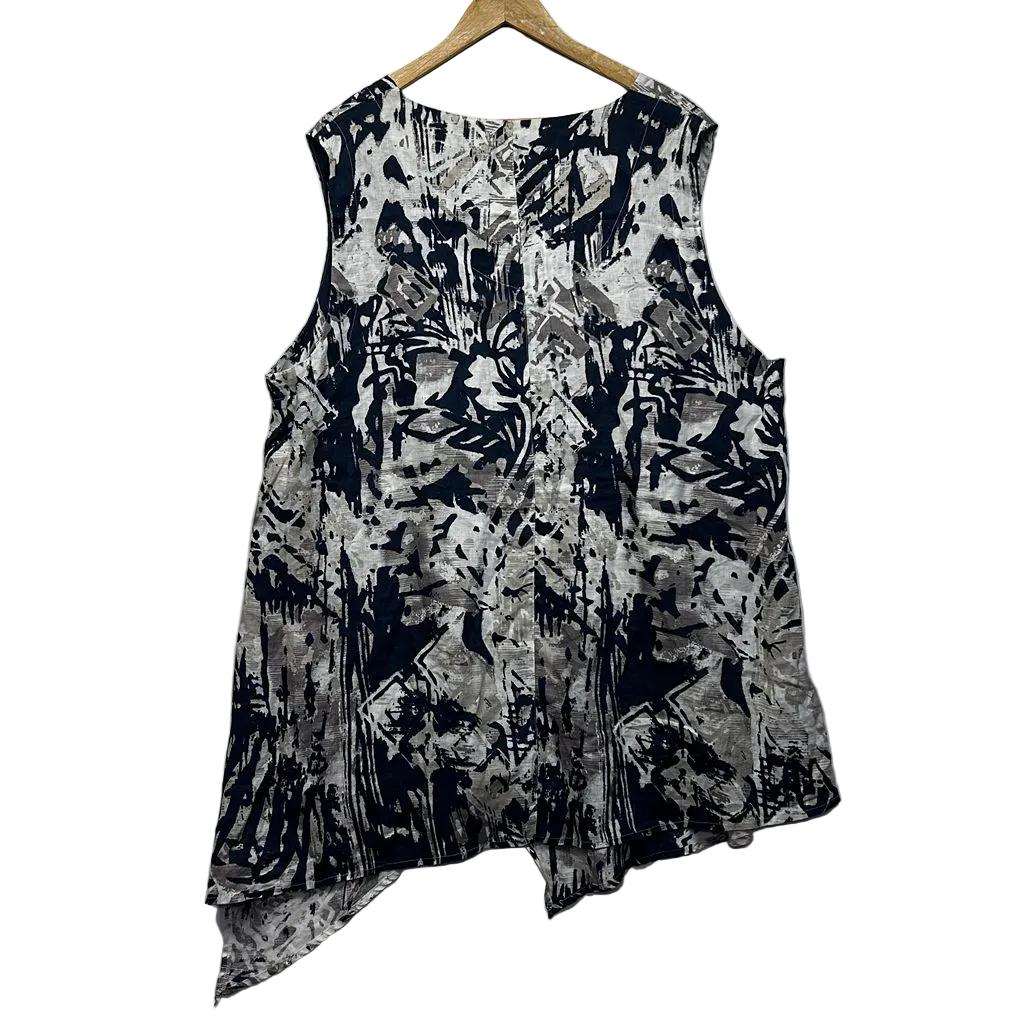 Virtuelle Navy Print Linen Tunic Top - Size 24