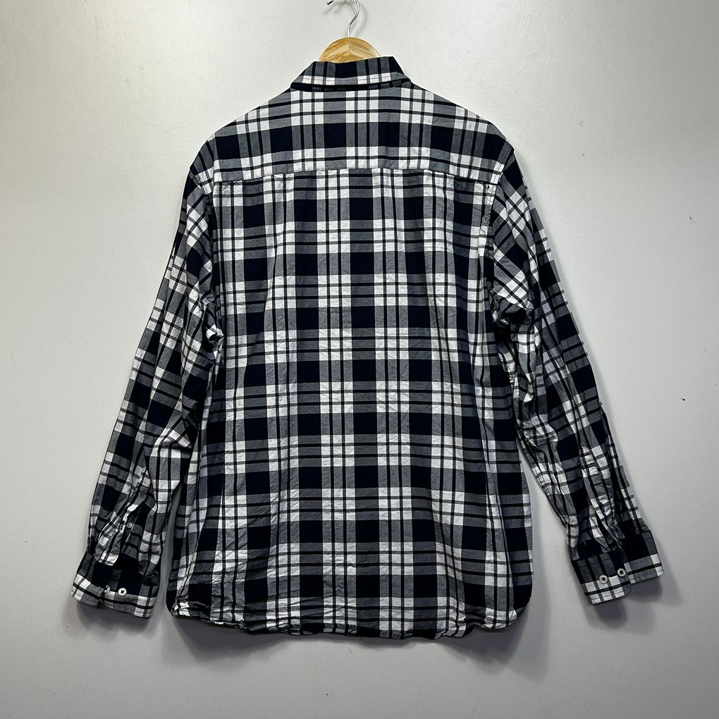 Johnny Bigg Navy and White Check Cotton Long Sleeve Mens Shirt - Size 3XL