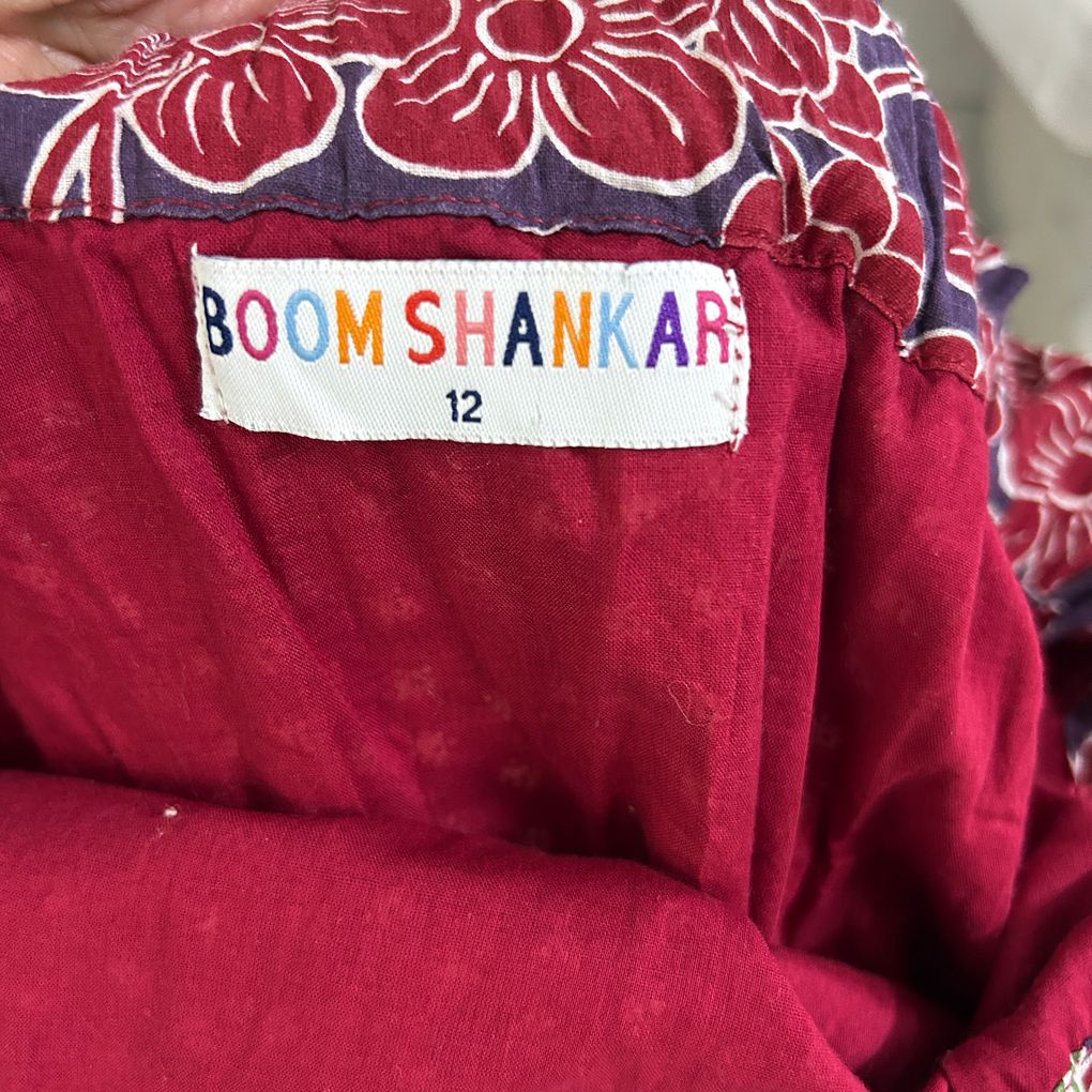 Boom Shankar Burgundy Cotton Skirt - Size 12