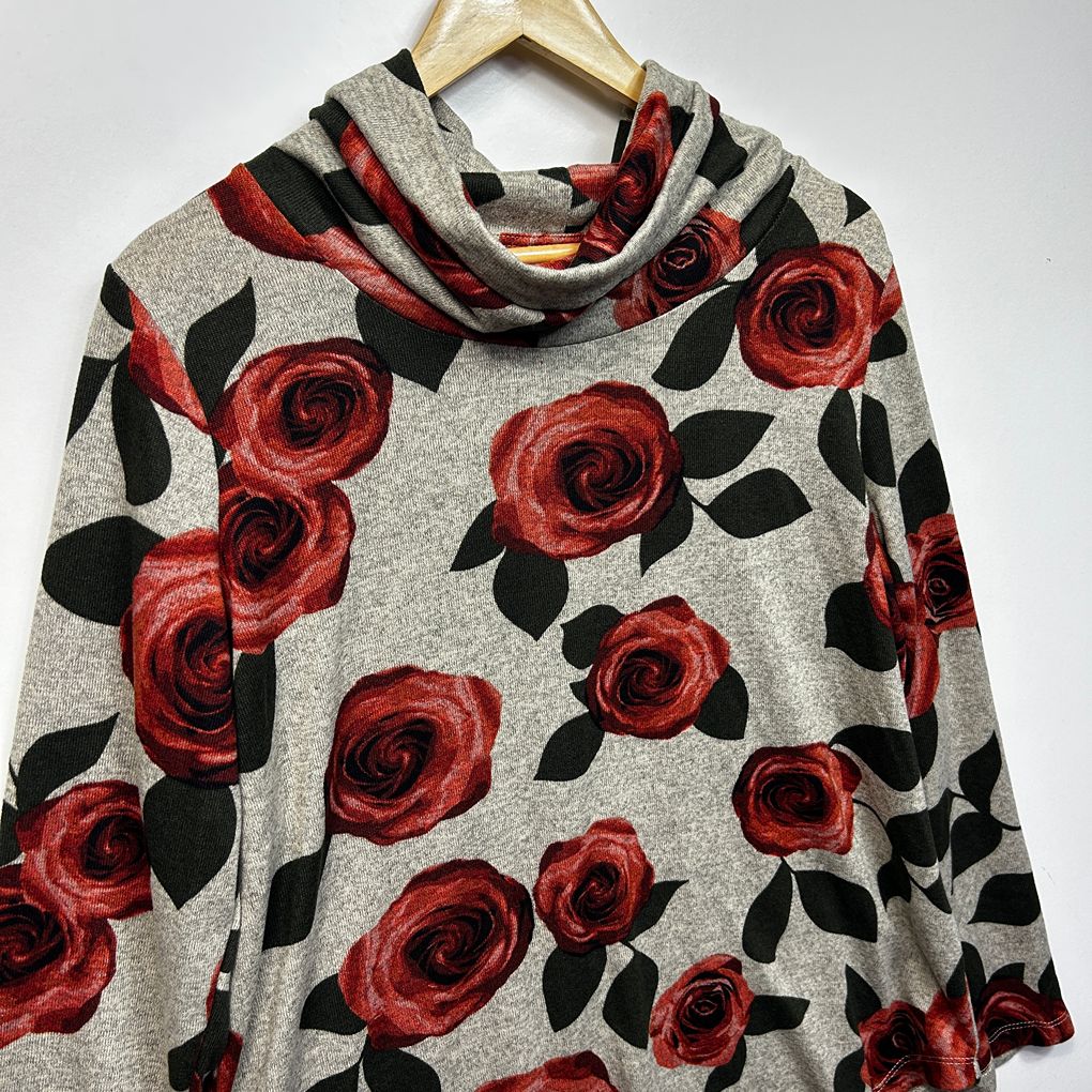 Millers Grey Floral Cowl Neck Long Sleeve Top - Size 16