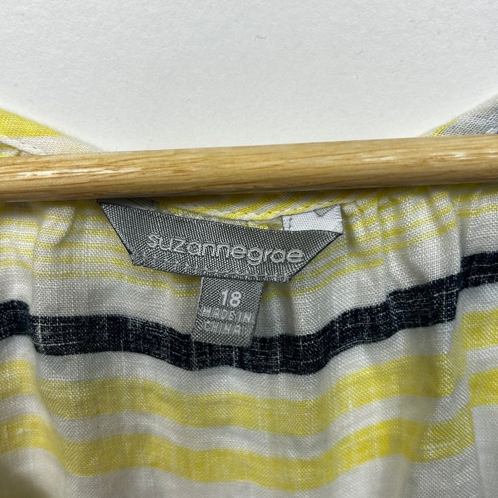 Suzanne Grae Yellow Striped Plus Size Linen Top - Size 18
