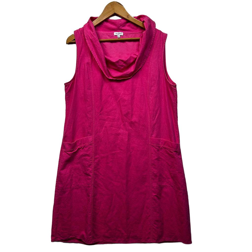 W.Lane Pink Cowl Neck Sleeveless Linen Dress - Size 18