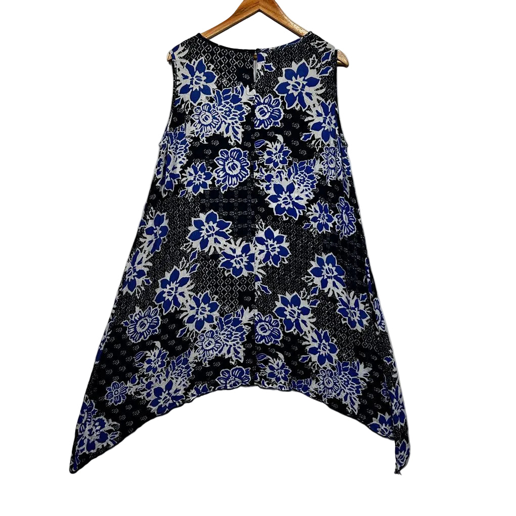 Virtuelle Navy Floral Sleeveless Longline Top - Size 14
