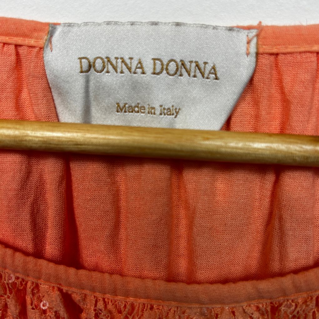 Donna Donna Italian Orange Lace Sequin Silk Tunic Top - One Size 14/16