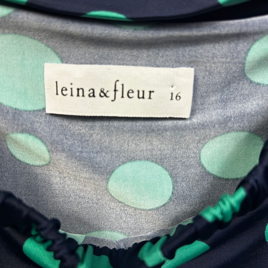 Leina & Fleur Collective Navy Green Polka Dot Top - Size 16
