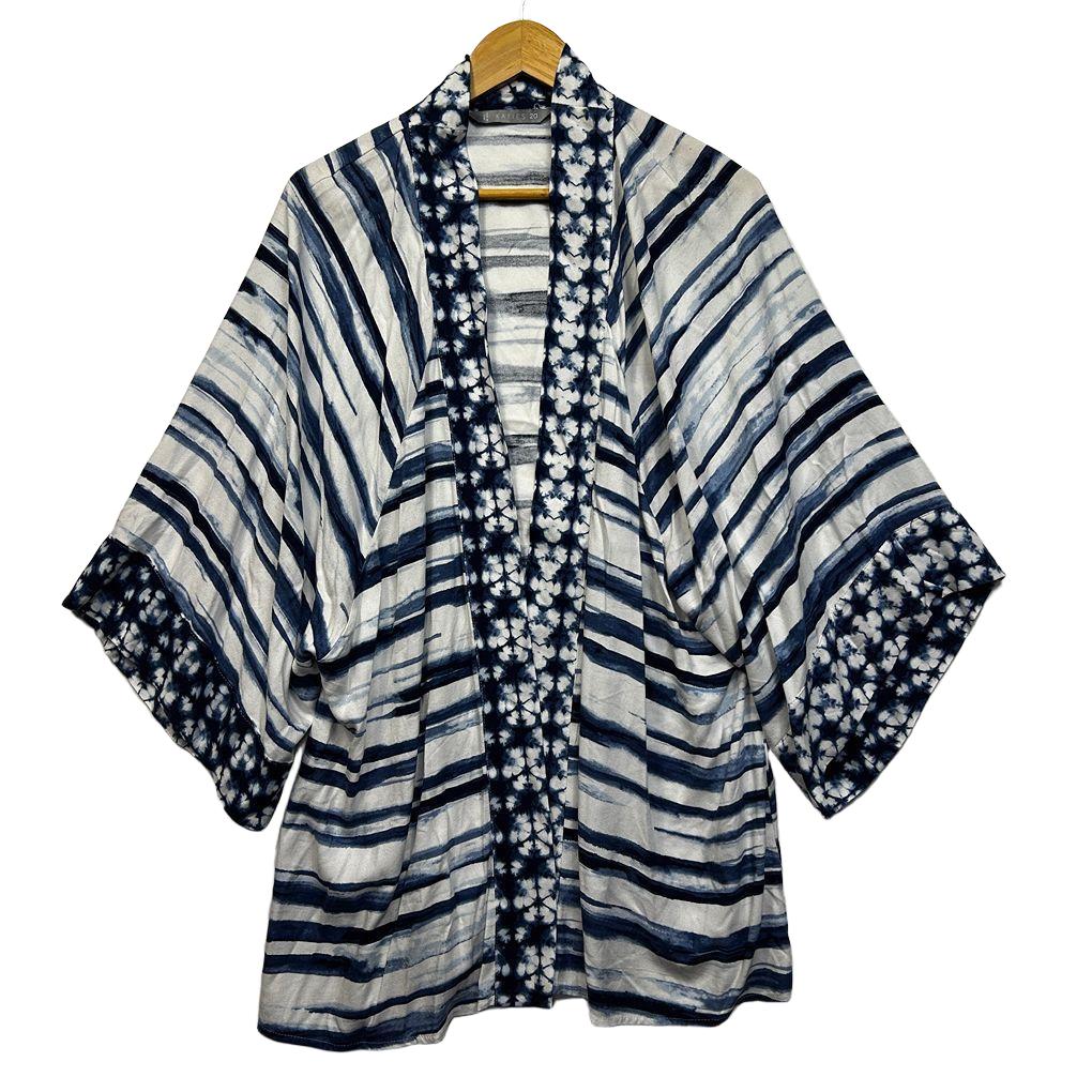 Katies Navy White Print Kimono - Size 20