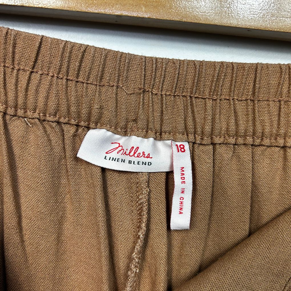 Millers Brown Plus Size Linen Culotte Pants - Size 18