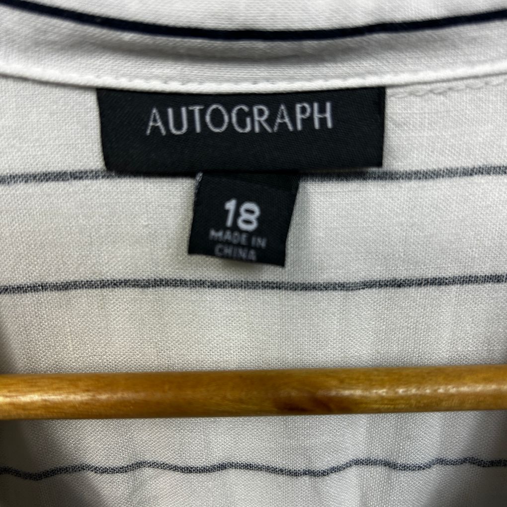 Autograph White Striped  Button Up Roll Tab Sleeve Top - Size 18
