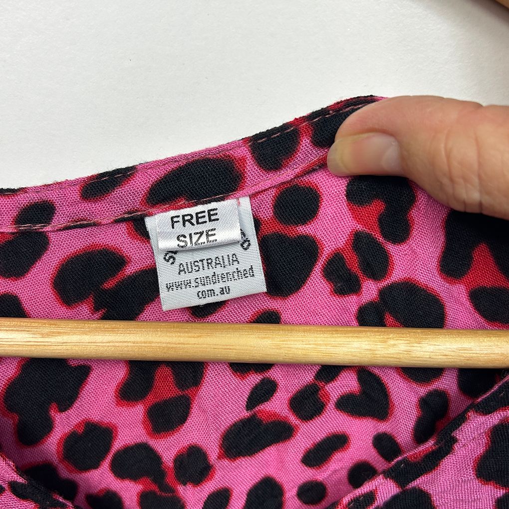 Sundrenched Pink Leopard Print Kaftan Top -  One Size