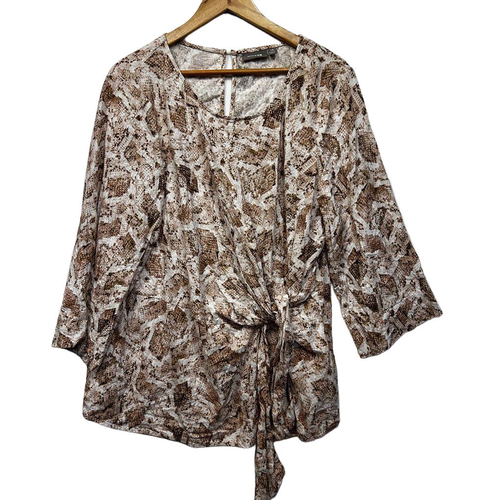 Sussan Brown Snake Print Linen Top - Size 18