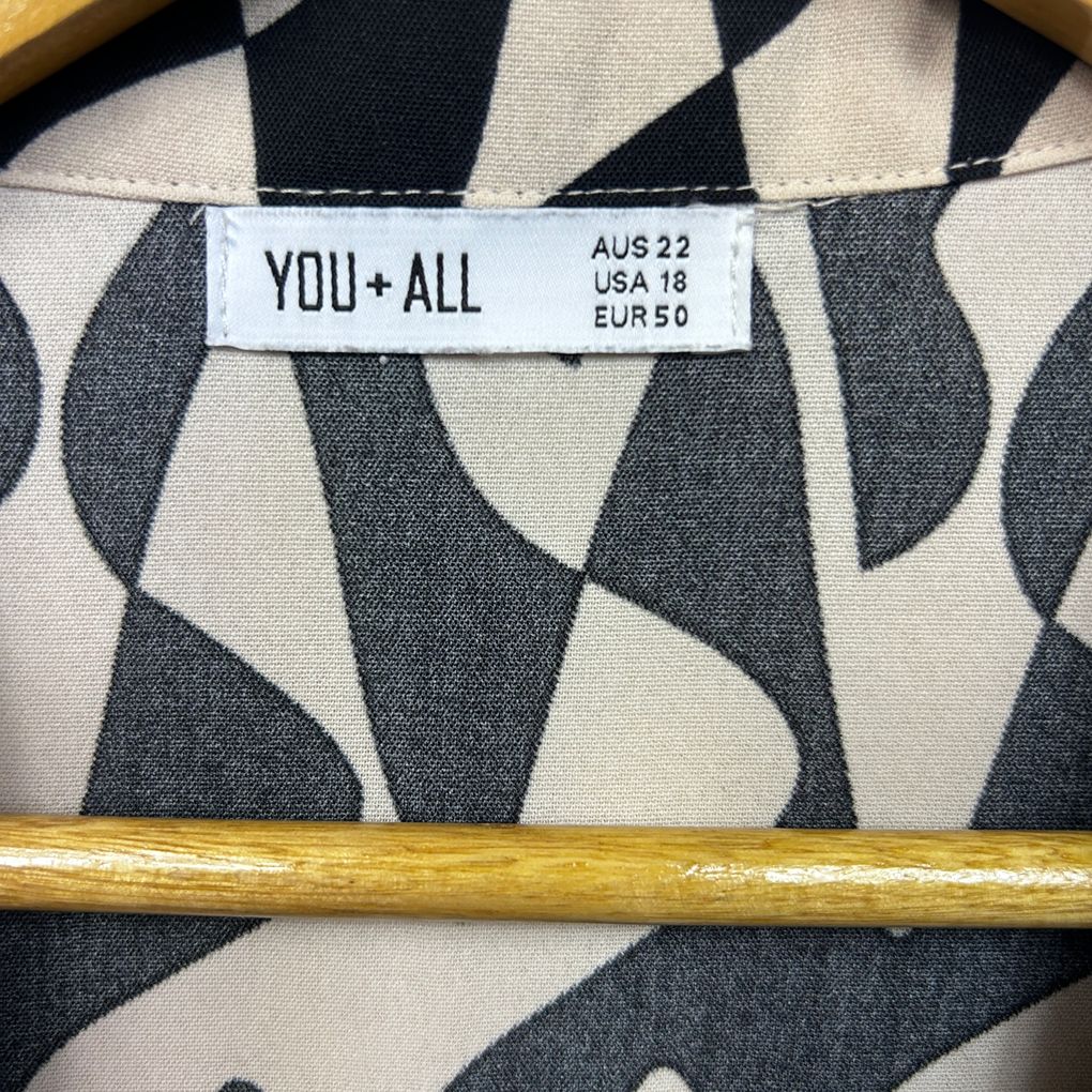 You + All Black and Cream Geometric Shirt - Size 22