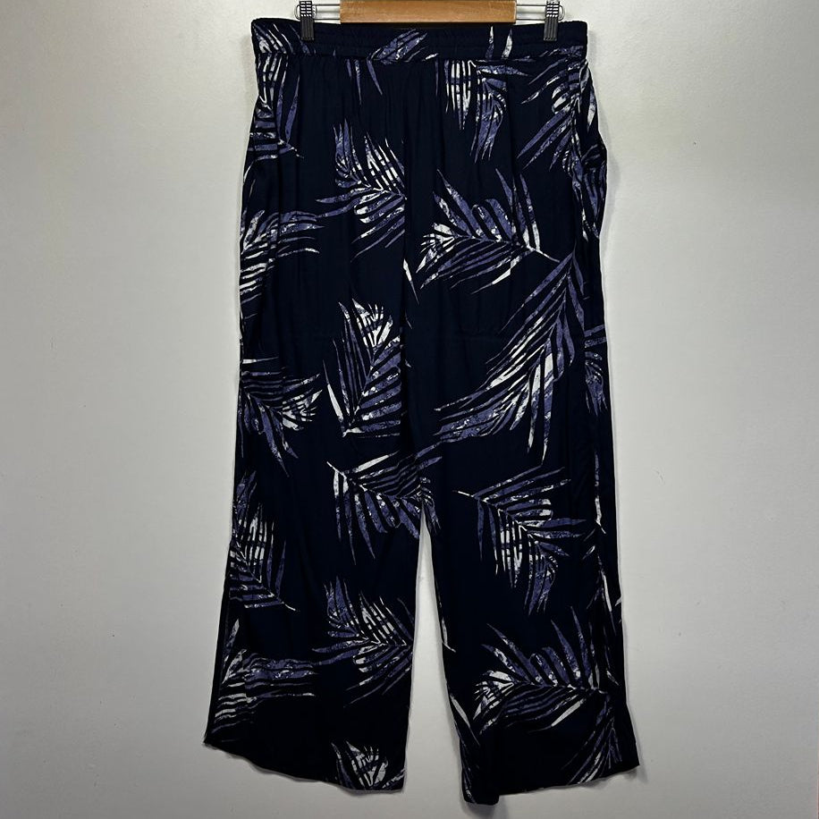 Millers Navy Leaf Print Pants - Size 16