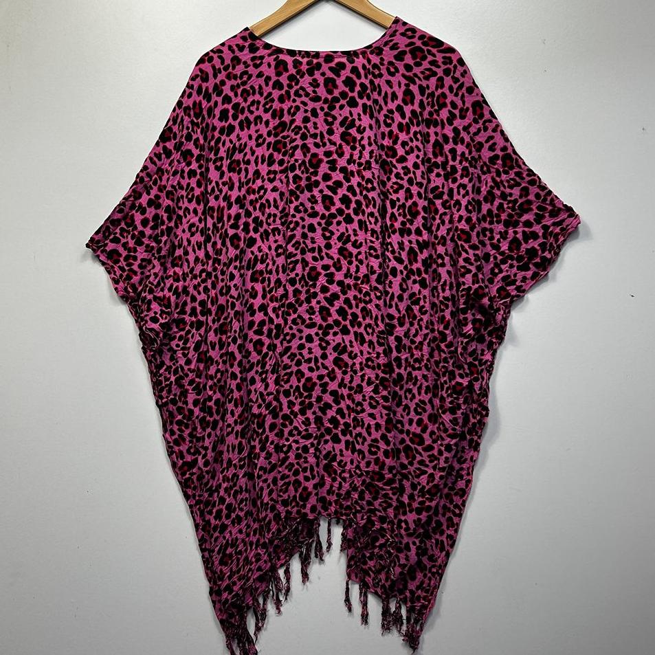 Sundrenched Pink Leopard Print Kaftan Top -  One Size